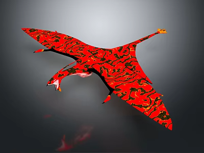 Red And Black Patterned Pterosaur Flying With Extended Wings In Dark Scene 3d model