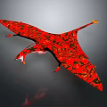 Red And Black Patterned Pterosaur Flying With Extended Wings In Dark Scene 3d model