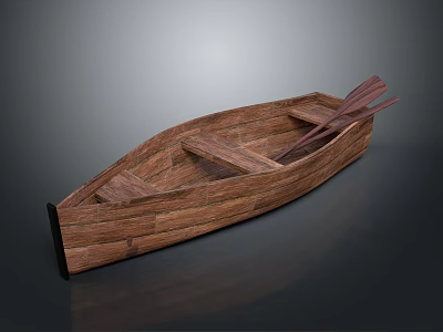 Handcrafted Wooden Boat With Wooden Planks And Paddles In Classic Design 3d model