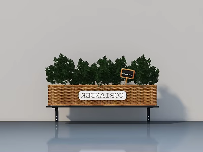 Stylish Garden Decor With Wicker Basket Green Small Trees And Blackboard On Black Stand 3d model