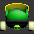 Green And Yellow Kids Costume With Toy Car Design And White Wheels