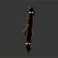 Red Sword With Silver Gold Accents Leaning On Brown Wooden Shield With Ornate Design