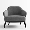 Modern Gray Fabric Single Sofa With Curved Armrests And Black Legs