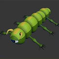 Green Caterpillar Plush Toy With Segmented Body Yellow Stripes Horns And Big Eyes
