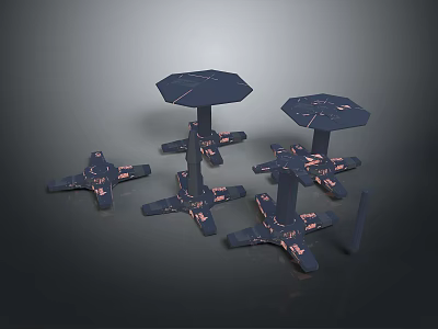Modern Dark Blue Dining Tables With Octagonal Tabletop Cross Shaped Base And Pink Patterns 3d model