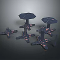 Modern Dark Blue Dining Tables With Octagonal Tabletop Cross Shaped Base And Pink Patterns 3d model