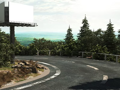 Curved Road Facilities With Guardrails Billboard And Scenic Surrounding Trees 3d model