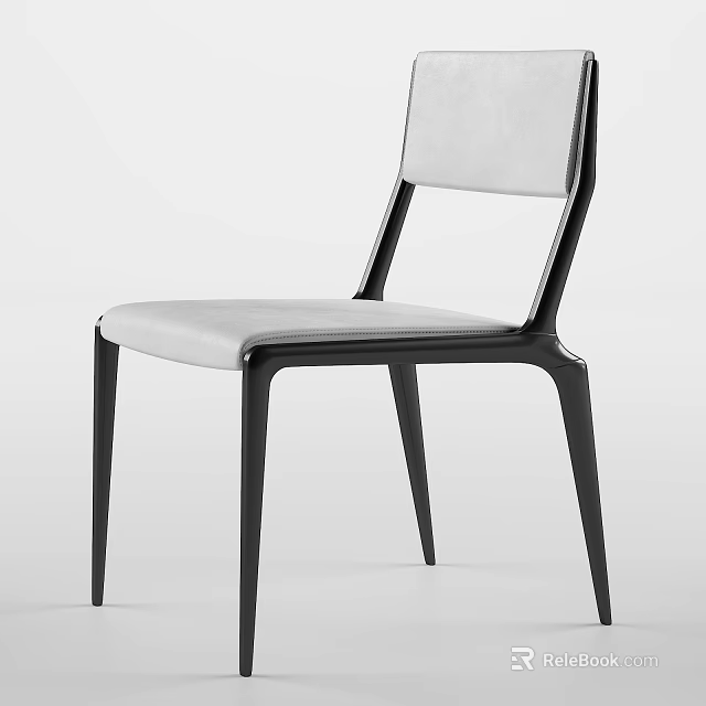 Modern Dining Chair With Sleek Black Frame And Light Upholstered Seat 3d model 