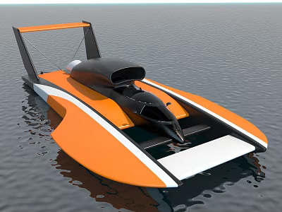 Orange And Black Racing Speedboat With Aerodynamic Hull And Open Cockpit On Water 3d model