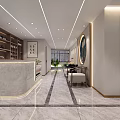 Modern Elevator Lobby Interior Design With Marble Floor Wooden Elements And Artwork 3d model