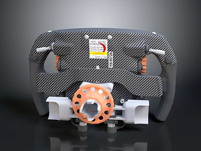 Car Steering Wheel Featuring Carbon Fiber Construction Orange Center And Sticker Details 3d model