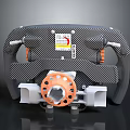 Car Steering Wheel Featuring Carbon Fiber Construction Orange Center And Sticker Details