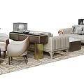Modern Beige Sofa and Coffee Table Set With Area Rug and Accent Chairs