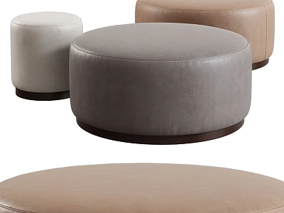 Modern Round Ottoman Set With Upholstered Design Different Colors And Wooden Base 3d model