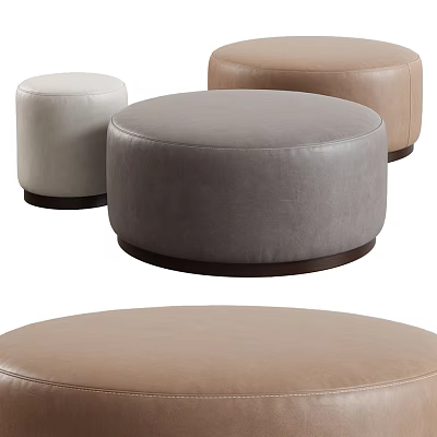 Modern Round Ottoman Set With Upholstered Design Different Colors And Wooden Base 3d model