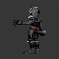 Gray Wolf Game Movie Character With Armored Suit Red Vest And Weapons