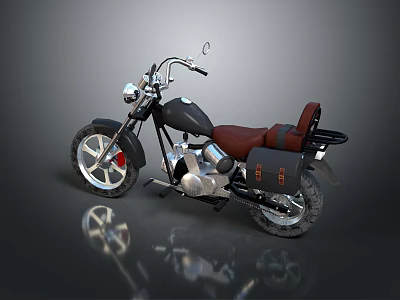 Classic Black Motorcycle With Red Seat Silver Engine Black Side Bag And Gray Reflection 3d model