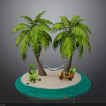 Tropical Island Scene With Two Palm Trees Hammock Sand And Water