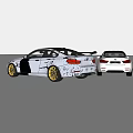 Two White BMW Sports Cars With Gold Wheels On White Background And Blue Sky