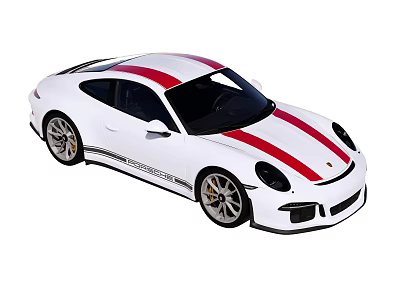 White Sports Car With Red Stripes Sleek Design And Alloy Wheels 3d model