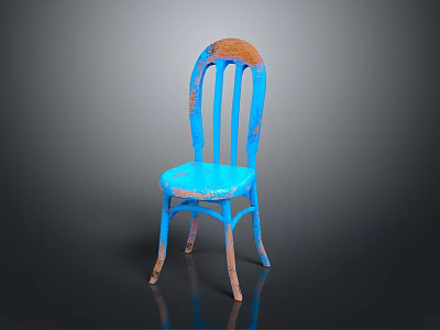 Stylish Blue Distressed Vintage Leisure Chair With Slatted Backrest And Brown Accents 3d model