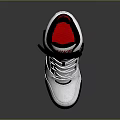 White High Top Sneakers with Red Accents Black Strap Laces and Black Sole Design