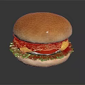 Delicious Hamburger With Golden Bun Fresh Lettuce Tomato Slices And Melted Cheese