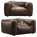 Elegant Brown Leather Single Sofa With Cozy Gray Blanket In Living Room