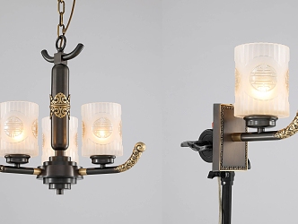 New Chinese style chandelier wall lamp 3d model