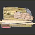 Colorful Wooden Slats Table And Chair Set With Yellow Pink Light Wood Tones
