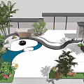 Modern Garden Landscape Design With Curved Pathway Water Feature And Lush Plants