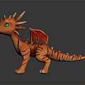 Orange Dragon Character Creature With Green Eyes Spikes And Red Wings Standing