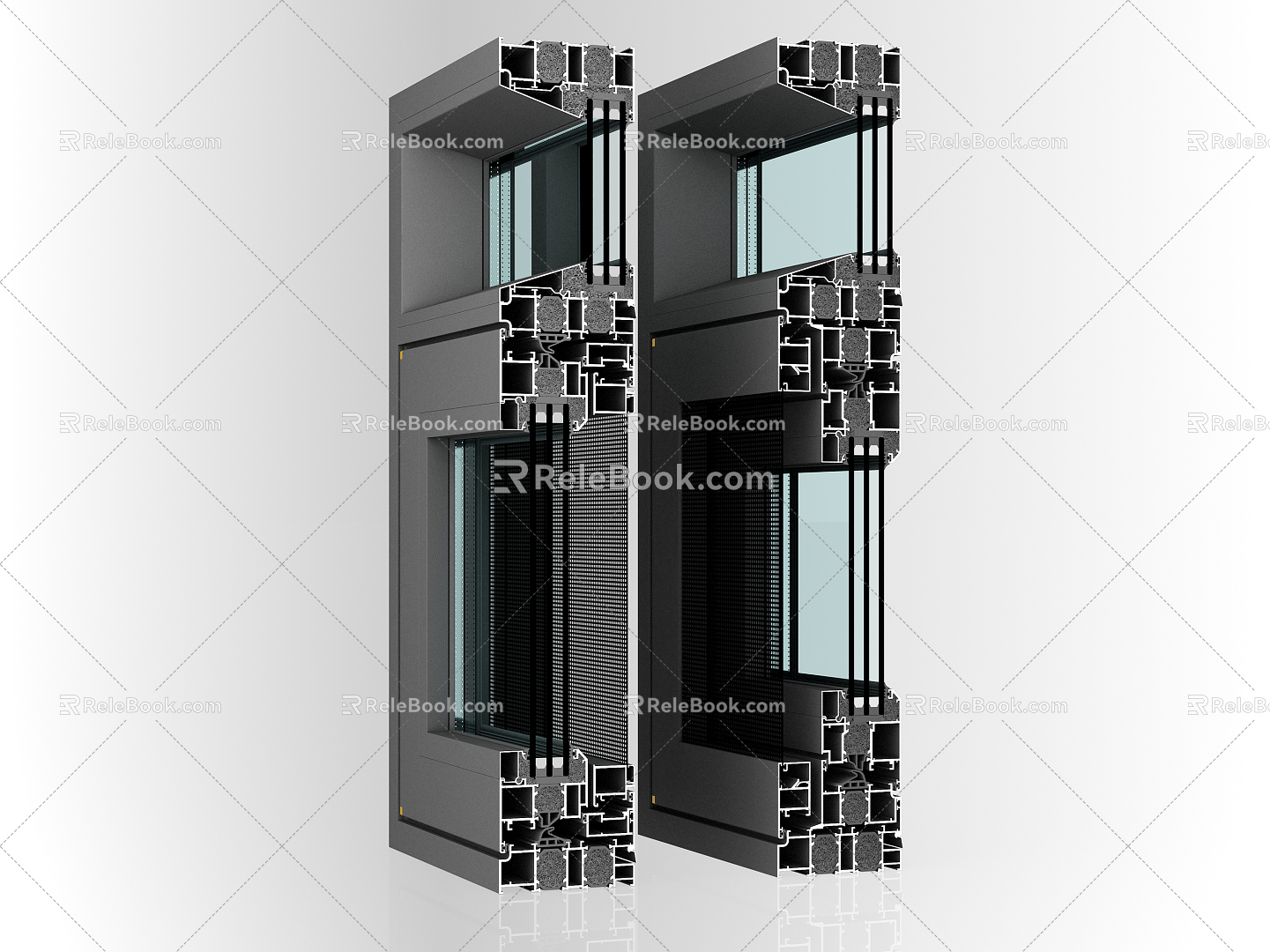 Modern window group corner 3d model