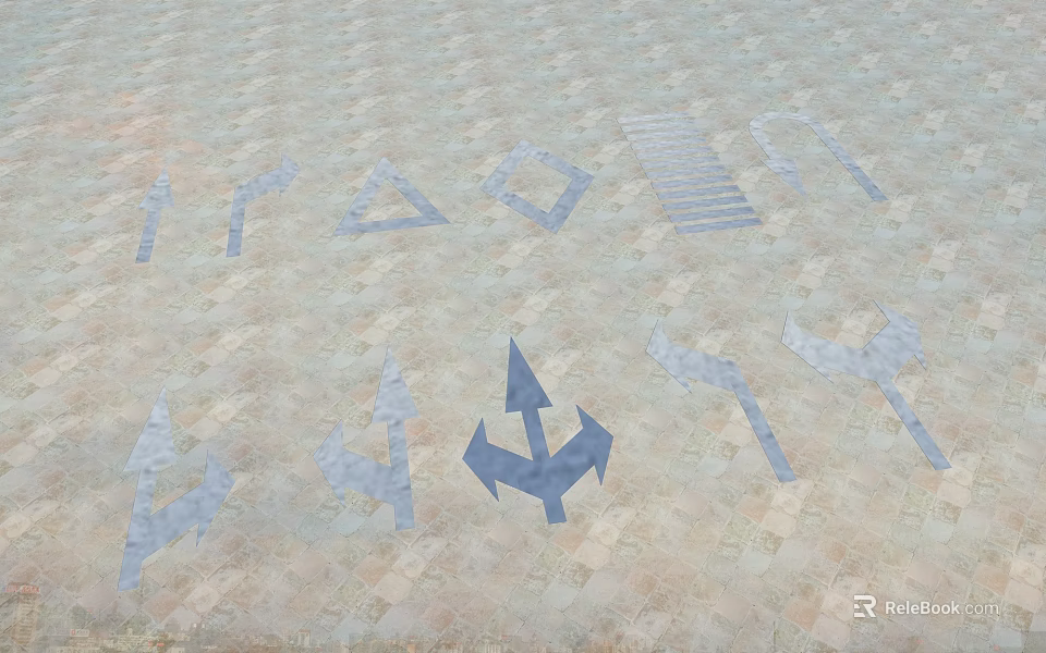 Road Facilities Featuring Various Shapes Arrows Triangles And Rectangles in Light Blue on Ground Surface 3d model 