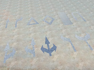 Road Facilities Featuring Various Shapes Arrows Triangles And Rectangles in Light Blue on Ground Surface 3d model