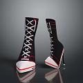 Stylish Black Shoes With Red Accents White Laces And Stiletto Heels