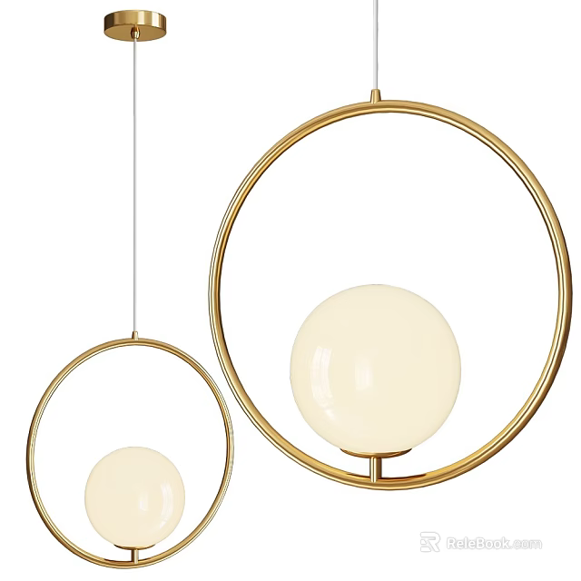 Modern Chandeliers With Golden Circular Frame And White Spherical Shade Design 3d model 