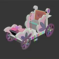Kids Pink And White Toy Carriage With Purple Wheels And Floral Accents
