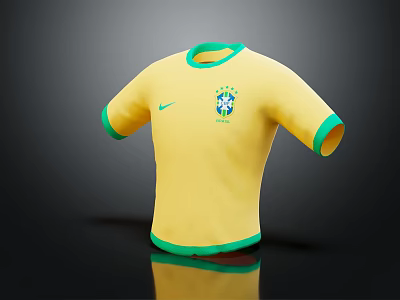 Yellow Brazilian Football Jersey with Green Collar Cuffs and Nike Logo Brazil Badge 3d model