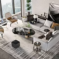 Modern Living Room Sofa And Coffee Table Set With Decorative Pillows Green Plant And Vase