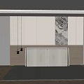 Modern Minimalist Bed Accent Wall With Slats Lighting And Ink Painting