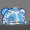 Cute Baby Party Decoration With Blue White Balloon Arch And Cartoon Elements