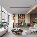Modern Office Interior Design With Wooden Table Chairs Pendant Lighting And Green Plants
