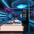 Neon Lit KTV Lounge Interior With Comfortable Sofas LED Screens And Music Ambiance