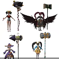 Game and Movie Characters With Diverse Costumes Weapons and Unique Hairstyles
