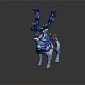 Mythical White Deer With Blue Glowing Antlers And Elegant Purple Decorative Saddle
