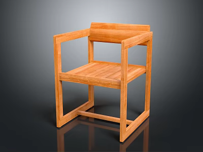 Wooden Leisure Chair with Modern Minimalist Design Square Armrests and Slatted Seat 3d model