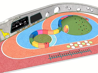Colorful Playground Equipment Featuring Slide Climbing Structure Circular Play Spots And Control Panel 3d model