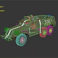 Green 558 Military Functional Vehicle With Six Wheels Mounted Weapon Red Windows And White Stripes