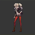 Blonde Twin Ponytail Character In Purple Coat Red Leggings With Brown Boots And Creature
